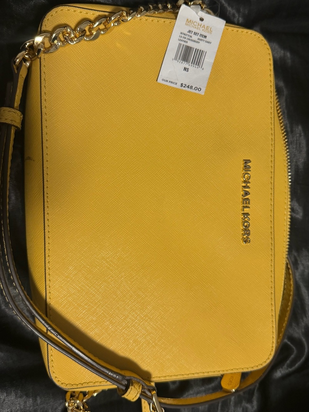 Michael Kors Yellow Saffiano Leather Crossbody with Gold Chain